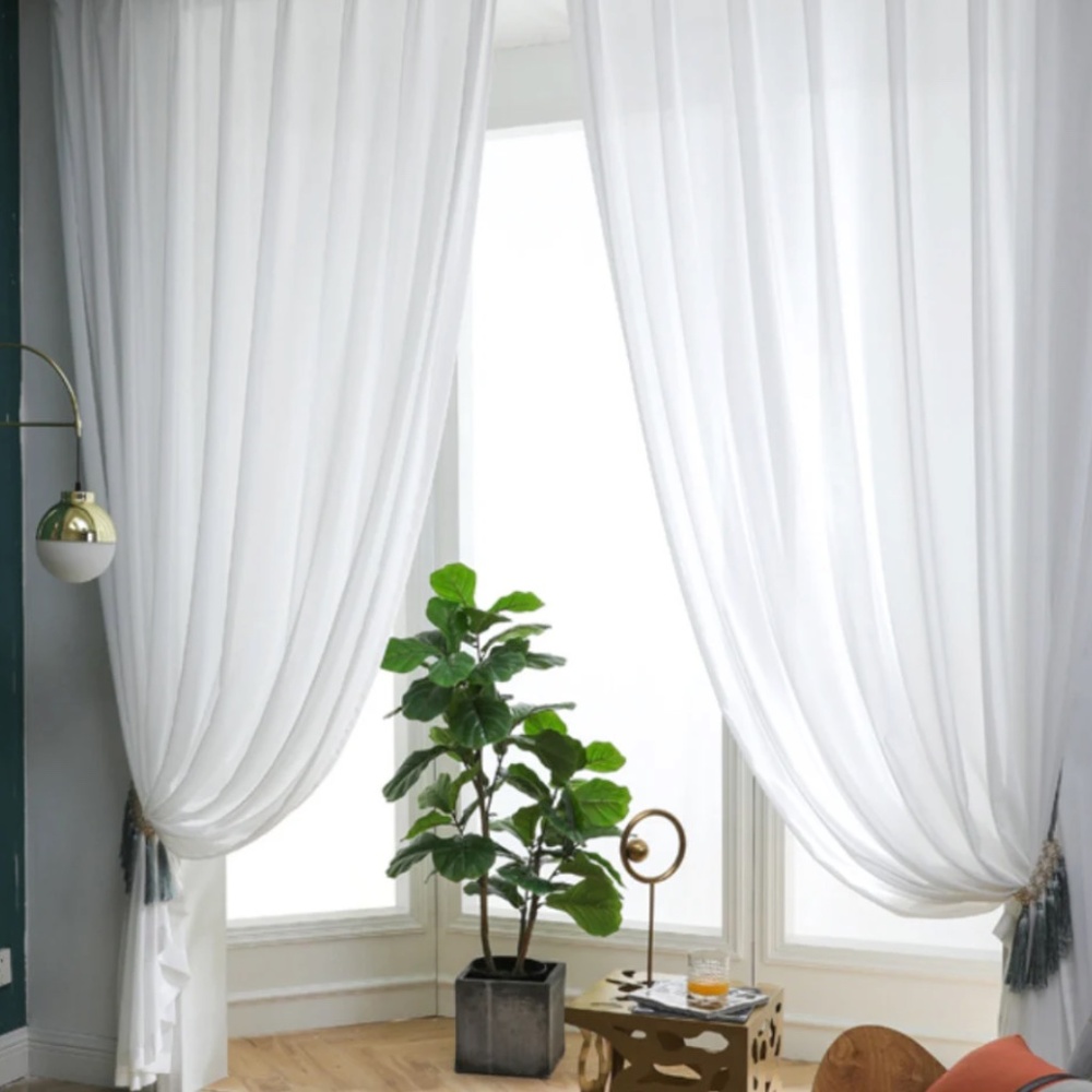 2× Large 136"W thick white privacy sheer drape Grommet Curtain each 136"Wx103.5